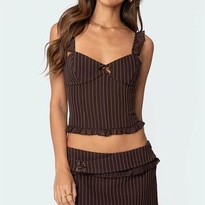 NWOT Edikted Pinstripe Ruffle Corset